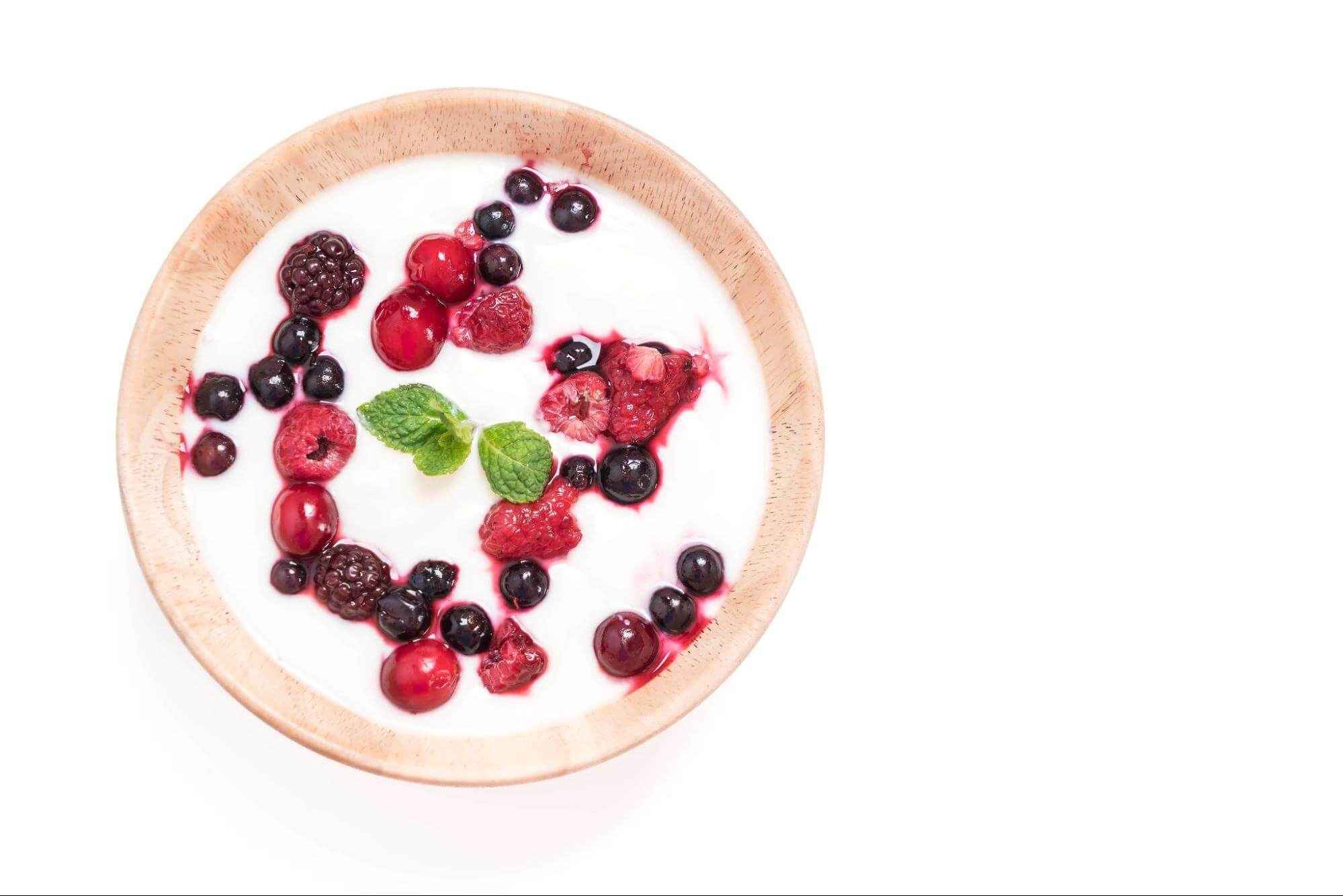Greek Yogurt with Fruits in a bowl